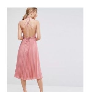 ASOS Wrap Front Pleated Midi Dress Pink Size 4